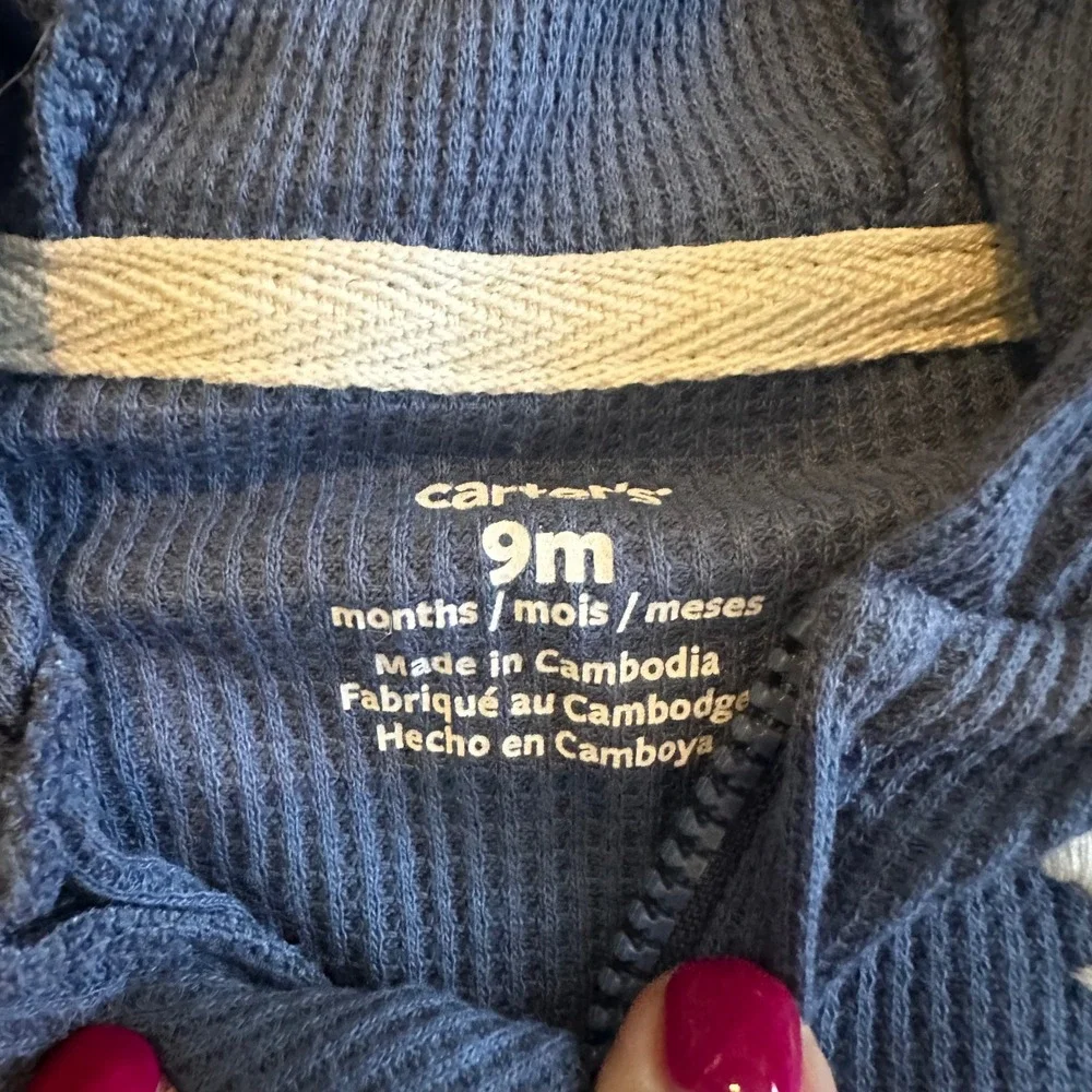 Carters Baby Boy Navy Blue Waffle Knit Hooded Jumpsuit Bear Ears 9M NWT